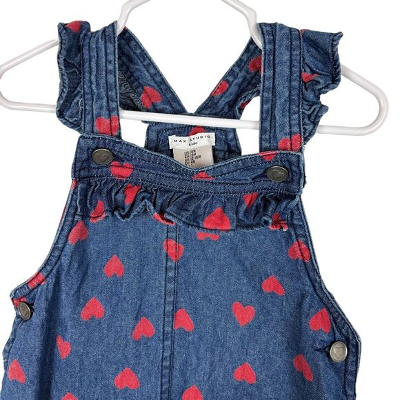 Max Studio Kids Denim Red Heart Overall Dress Girls 18 Months - Picture 4 of 5